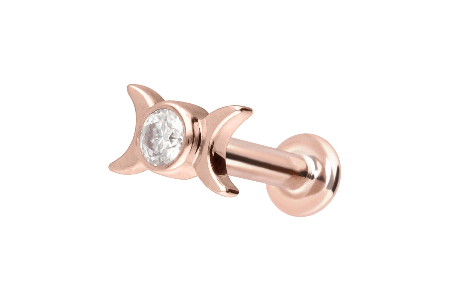 14 Karat Gold Labret Piercing mit Innengewinde MOISSANIT + 2 MONDE